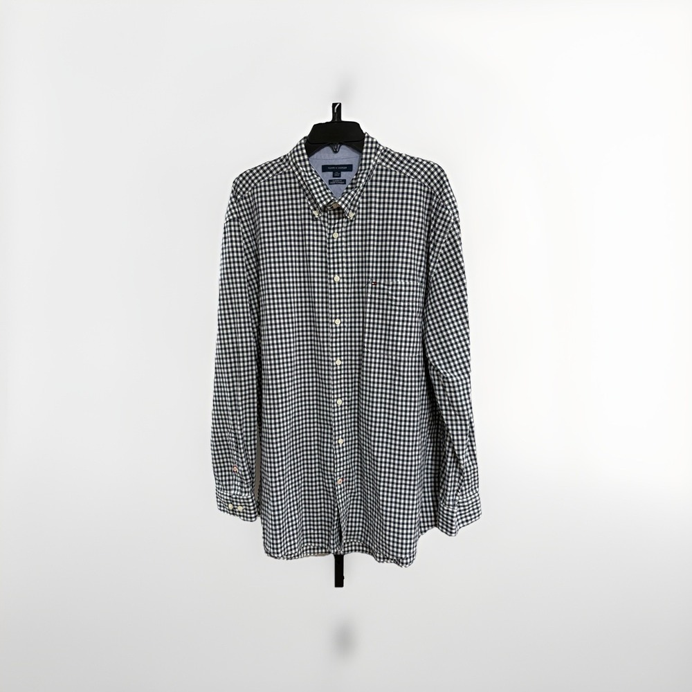 Tommy Hilfiger mens button down black white shirt XXL EUC classic fit A11